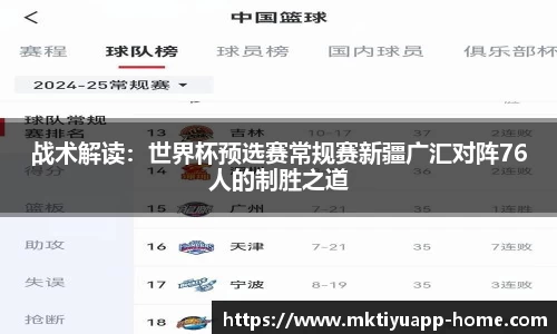 战术解读：世界杯预选赛常规赛新疆广汇对阵76人的制胜之道